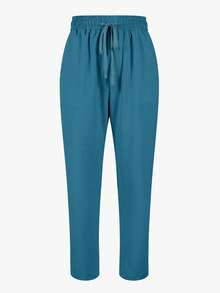 Jisfaneya Women's Solid Color Drawstring Casual Straight Leg Pants With Pockets - Lake Blue - View 5