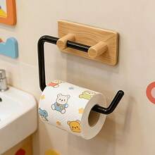 Modern Wall‑Mounted Toilet Paper Holder Wood‑Grain Finish (Plastic Material Only),Drill‑Free Self‑Adhesive Tissue Holder, Dual‑Use Organizer ForKitchen & Bathroom, Sturdy Wood‑Look Plastic, Holds Paper Rolls, Wrap Rags & Toilet Paper, Easy To Install - Multicolor - View 7