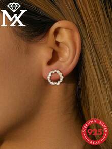SYMFNY 1 Đôi bông tai bạc 925 hình hoa rỗng, thanh lịch và ngọt ngào, đính đá Cubic Zirconia, thích hợp cho phụ nữ đi chơi, hẹn hò, đi làm, là lựa chọn quà tặng tuyệt vời. - Vàng - Xem 1