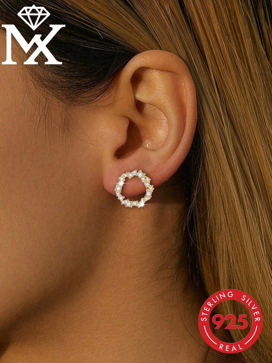 SYMFNY 1 Đôi bông tai bạc 925 hình hoa rỗng, thanh lịch và ngọt ngào, đính đá Cubic Zirconia, thích hợp cho phụ nữ đi chơi, hẹn hò, đi làm, là lựa chọn quà tặng tuyệt vời. - Vàng - Xem 1