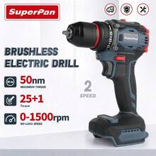 Superpan Brushless Cordless Drill Driver, 50N.M 25+1 Torque, 0-1500RPM, Bare Tool (Battery Not Included) - Grey - View 1