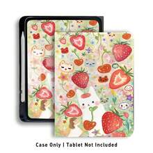 1pc Strawberry, Cat & Star Pattern Flip Cover Tablet Case With Pen Slot, Compatible With Honor Pad 8/9/10, Honor GT 11.5inch/X7/X8A/X9/X8Pro/X9Pro/V9/V8 Pro, Matepad 11 Inch 2023/2022, Apple 10th Gen/ 11 2025 (A16), A9/A9+/A11/S11/S10 FE+, Auto Sleep/Wake Function, Suitable For School Season, Valentine's Day, Holiday Gifts - Multicolor - View 3