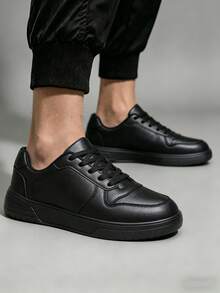 Charcoal Black Stylish Low-Top Skate Shoes, Men's Wear With Breathable EVA Base And Secure Lace-Up Closure - 黑色 - 查看 3