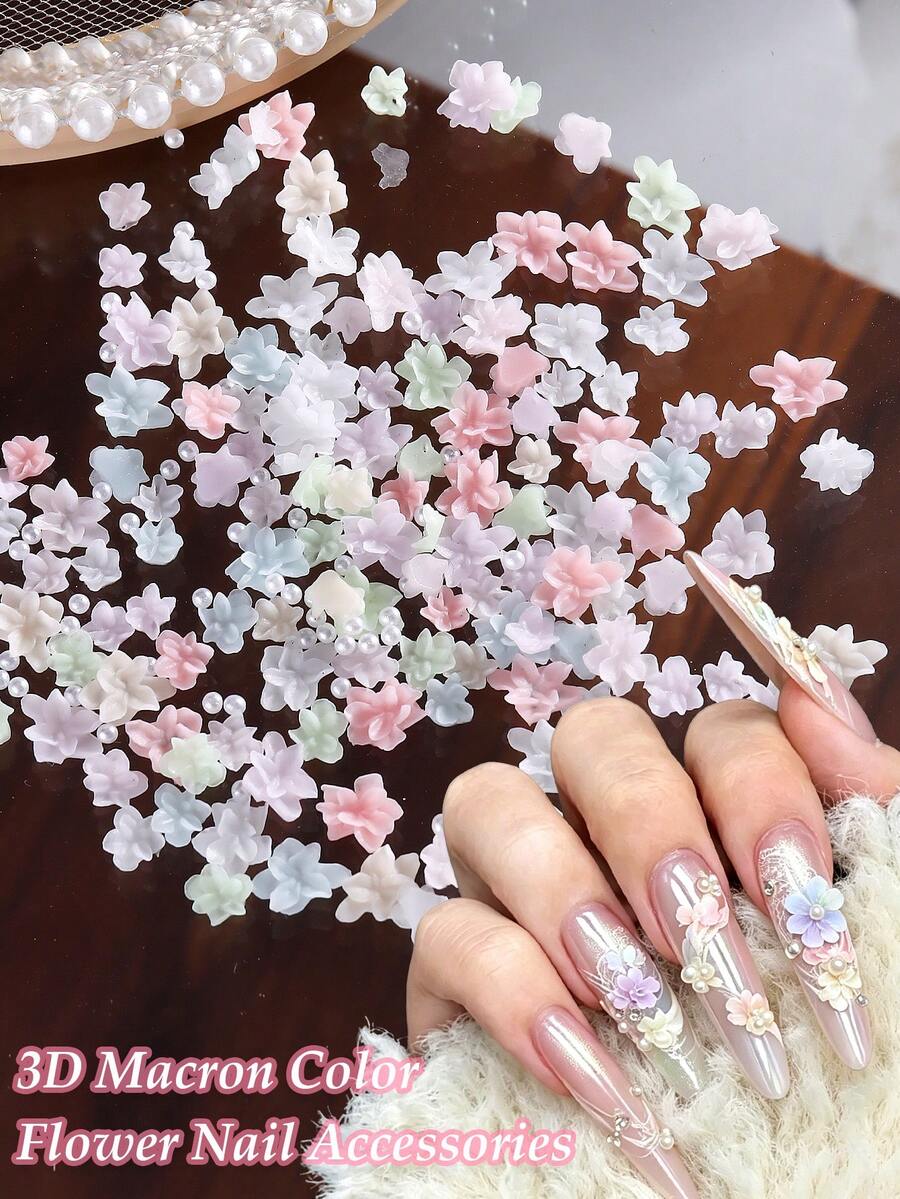 100/50/20片装3D春夏迷你花朵美甲装饰:马卡龙色系,多种尺寸花瓣搭配迷你珍珠,可爱柔美,打造春夏美甲氛围。DIY专业美甲沙龙美甲配件及用品。 - 彩色 - 查看 1