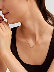 1pc V Collarbone Necklace With Rhinestone Simple & Elegant Stainless Steel - Gold - View 5