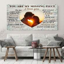 1 lámina personalizada en lienzo con marco de madera a medida - 12x18 pulgadas, arte mural romantico para parejas texto y foto insertados diseño carta amorosa ideal aniversario San Valentín regalo boda, decoración moderna-rústica uso interior/exterior. Marco resistente envolvente e instalacion sencilla gancho presentes especiales. Arte artisanal - Enmarcado - Ver 2