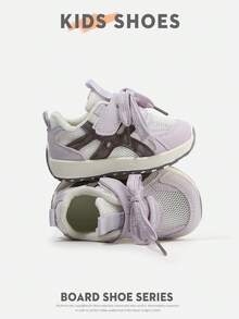 1 Par de Tênis Casuais Planos de Cano Baixo com Bico Redondo, Couro Sintético e Tela, Estilo Coreano, Adequado para Uso Diário, Passeios e Brincadeiras, [Selecione o Tamanho com Base na Medição Real em CM] - Roxo - Visão 1