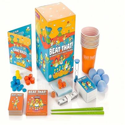 Beat That! Wacky Challenge Party Board Game With Household Objects Expansion, Fast-Paced Family-Friendly Tabletop Game, Hilarious Interactive Competition Game For Gatherings, Complete Set With Expansion Pack, Ideal For Game Nights & Social Entertainment