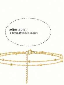 1 Set Fashionable Copper Beaded Chain Anklet, Minimalist Personalized Double-Layer Twist Chain Foot Jewelry For Women - Gold - View 5