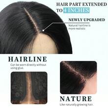 AISI HAIR Black Wig For Women, Long Wavy Lace Hairline Middle Part Synthetic Heat Resistant Wig For Daily Party-26 Inch - 黑色 - 查看 4