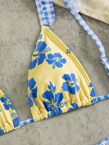 Bộ bikini tam giác viền ren 2 mảnh dành cho nữ, hai họa tiết in, thích hợp cho kỳ nghỉ trên đảo và bơi lội ở bãi biển. - Nhiều màu - Xem 4