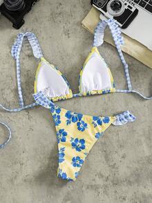 Bộ bikini tam giác viền ren 2 mảnh dành cho nữ, hai họa tiết in, thích hợp cho kỳ nghỉ trên đảo và bơi lội ở bãi biển. - Nhiều màu - Xem 3