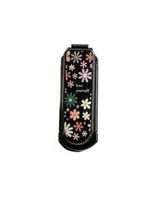 This 2-In-1 Folding Comb With Mirror And Massage Function, Printed With Cute Star, Heart, Sunflower And Colorful Flower Patterns. Portable And Lightweight, Perfect For Daily Commute, Business Trip, Travel, Outdoor Activities, Dating And Student Dorm Use, A Convenient And Practical Hair Styling Tool. - Black - View 16