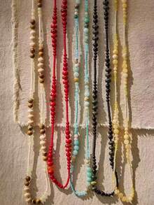 1 Pc Natural Stone Rosary Beads Necklace For Women, Boho Handmade Beaded Statement Necklaces, Vacation Style Bohemian Jewelry - Multicolor - View 1