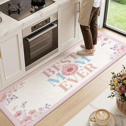 1 pièce Tapis de cuisine en velours rose à motif floral, tapis de cuisine, disponible en plusieurs tailles, cadeau de pendaison de crémaillère, cadeau de fête, convient pour la cuisine, la salle à manger, l'entrée, la salle de bain, le porche, la buanderie, le balcon, la décoration de patio, design minimaliste, durable, lavable, antidérapant, convient pour tapis de cuisine, tapis de salle à manger, décoration de chambre, décoration d'intérieur
