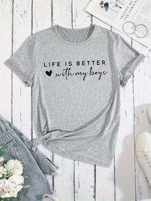 Life Will Be Better With My Mom, Mom Shirt, Mom Life, Ladieswear'S Day Gift Digital,Women's Graphic Tee, Casual Summer Daily Top - 灰色 - 查看 7