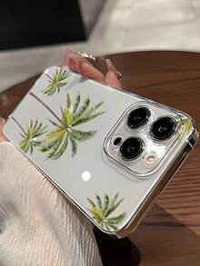 1pc Transparent Minimalist Personalized Summer Coconut Tree Pattern Phone Case, Compatible With Iphone 16 Pro Max, 15/14 Plus, 13, 12, 11 And Series - Multicolor - View 3