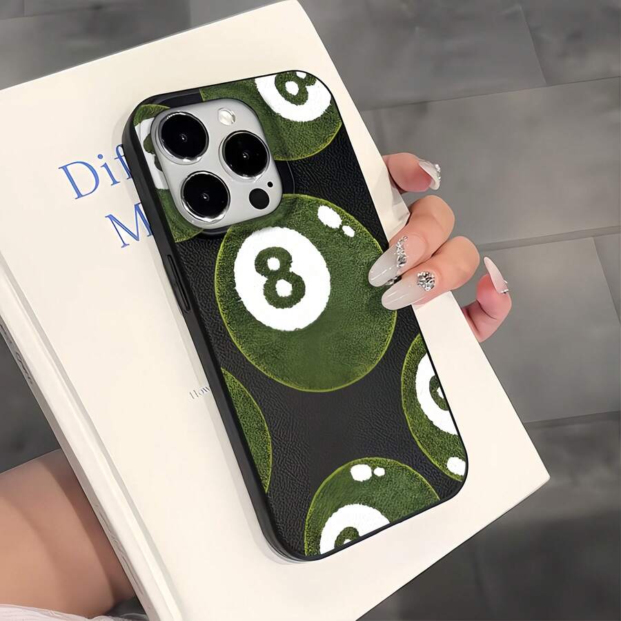 1 chiếc ốp lưng điện thoại màu đen giả da, họa tiết tối giản xanh matcha, phù hợp với 16 Pro Max, 17/16/15/14 Plus, 13/12/11. - Nhiều màu - Xem 1