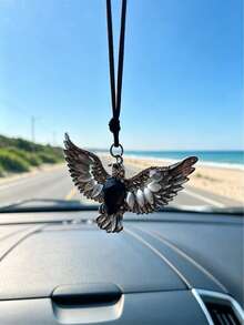 Car Hanging Ornament, Rearview Mirror Pendant, Black Crystal & Opal Wings Car Charm, Gothic Style Car Interior Decor, Premium Metal Accessory, Cool Car Accessory, Unique Driver Gift - A - View 3