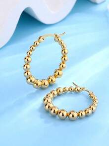 1pair 18k Stainless Steel Ball Bead Hoop Earrings - 多色 - 查看 5