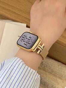 1条时尚不锈钢金色表带，兼容 SE、S11、S10、S9、S8、S7、S6、S5、S4、S3、S2、S1，优雅新款磁吸式可调节表带，适用于38mm、40mm、41mm、42mm、44mm、45mm、46mm、49mm表壳，可作为替换配件。 - 金色 - 查看 2