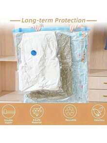 6-Piece Thickened Vacuum Compression Bag Set (Includes Manual Pump) - Large/Medium/Small Compression Bags, Transparent Top Cover Black Base, Thickened Plastic Material, Multi-Functional For Travel, Moving, Seasonal Storage - Space-Saving Luggage Organizer, Wrinkle-Free Storage For Clothes And Bedding, Durable And Portable (Suitable For Moving, Travel, Home Organization) - Includes 6 Large, 6 Medium, 6 Small Bags - Multicolor - View 8