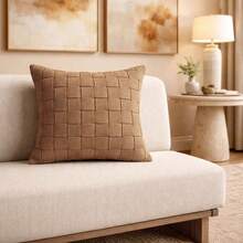 Decorative Cushion Cover In Woven Cotton Ribbon – Rustic Style – 45cm X 45cm - Chocolate Brown - View 2