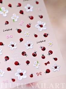 1pc 5D Stereoscopic Ladybug & Flower Nail Stickers - Self-Adhesive, Cute Red Ladybug, White Daisy & Bow Pattern, Embossed Sliders For DIY Nails, Summer Garden Nail Art Decals, Easy To Apply Nail Decorations For Women & Girls, Nail Art Supplies - Multicolor - View 6