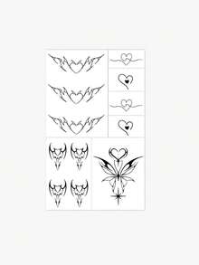 1 pieza Pegatina con diseño de corazón, estrella y tatuaje temporal de tótem de mariposa, adecuado para brazos, abdomen y piernas, no reflectante, tatuaje realista, adecuado para personas, para uso diario, dura 3-5 días - Negro - Ver 4