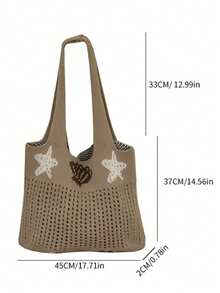 New Starfish & Shell Design Large Capacity Shoulder Tote Bag, Women Knitted Hollow Out Handbag - A - View 7