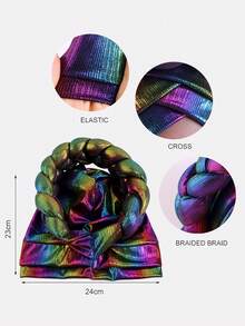 1pc Women's Laser Sponge Braided Turban Hat, African Style Double Cross Cap, Suitable For Daily Use - Multicolor - View 3