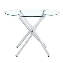 A Luxurious Yet Lightweight Round Dining Table, 88 Cm In Diameter. A Simple Table With A Tempered Glass Top And Silver Metal Frame, Ideal For Small Apartments, Homes, And Dining Rooms. Seats 2-4 People. - 銀色 - 查看 7