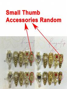 10 piezas Pegatinas de uñas con diamantes estilo palacio de lujo, calcomanías de arte de uñas elegantes y puntiagudas hechas a mano, set de cuidado de uñas (1 pegatina de gelatina + 1 lima de uñas) Uñas postizas - Dorado - Ver 6