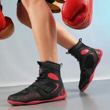 Giày đấu vật nam, giày đấm bốc cổ cao, giày tập luyện, ủng, giày đấm bốc Muay Thai, giày kickboxing thể dục, giày thể thao chuyên nghiệp chất lượng cao dành cho nam, thoải mái, chống trơn trượt, bền, thoáng khí, hỗ trợ mắt cá chân với đế có vân. - Đen (k009) - Xem 7