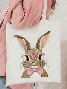 10-Inch Cute Easter Bunny Embroidery Style Design DIY Iron-On Transfer Patch, Clothing Decoration, Suitable For T-Shirts, Sweatshirts, Fabric Decor, Pillow Covers, Tote Bags And Garment Decoration, Easter Holiday Party Decor, Durable Plastic Heat Transfer Sticker - Multicolor - View 10