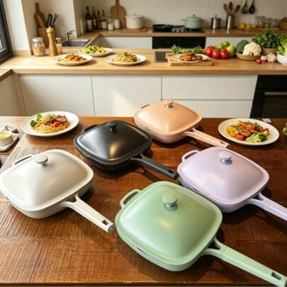 USELUCK Sartén para hamburguesas antiadherente de 10.5 pulgadas/3.8 cuartos de galón, sartén de aluminio fundido, wok para cocinar en casa, apto para cocina de inducción y de gas, incluye accesorios en caja de regalo