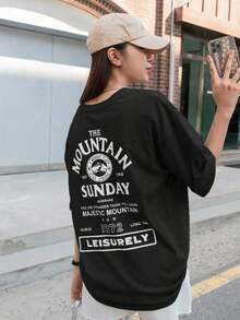 Camiseta de manga caída con gráfico de letra, camiseta holgada de verano, Pascua - Negro - Ver 4