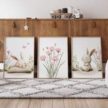 1pc Canvas Wall Art, Framed Rabbit Theme Wall Decor For Kids Room ...