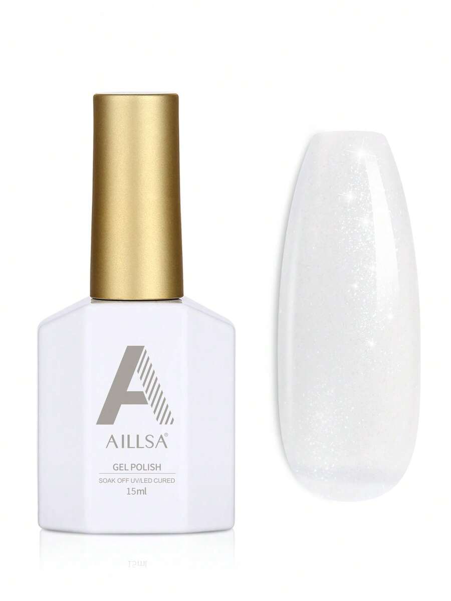 Aillsa 月光白与闪亮粉色凝胶指甲油,15毫升/瓶,快干,可在UV/LED灯下固化,持久亮泽,适合在家DIY美甲或作为礼物赠送。 - 白色 - 查看 1