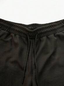 Pantaloncini casual da uomo a contrasto di colore, con texture a nido d'ape, vestibilità morbida, pantaloni sportivi - nero - Visualizzare 4