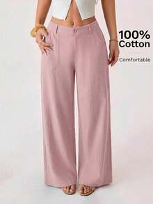PETITE Pantalones rectos de cintura baja de 100% algodón lavado, pantalones de lino para mujer, pantalones de verano, pantalones anchos de mujer, pantalones de verano, otoño y ropa de otoño para mujer - Rosa vieja - Ver 4
