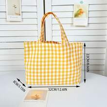 Women's Tote Bag - Plaid Series, Fresh And Portable Lunch Bag, Large Capacity Shopping Bag, Simple And Stylish Handbag For Moms And Students, Casual Bag For Strolls, Shoulder Bag, Versatile Daily Item, Suitable For Commuting To Work And School, Shopping And Strolling - 紅色網格 - 查看 7