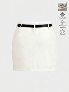 Floreya Women Linen A-Line Skirt, Summer High-End Casual Elegant White Versatile Skirt With Belt Spring - White - View 6