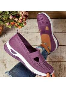 2025 New Summer Women's Half-Linen Slip-On Shoes, Featuring Soft Soles, Breathable Mesh Design, Casual Comfort, Non-Slip, Lightweight, And Odor-Resistant Properties. - Purple - View 2