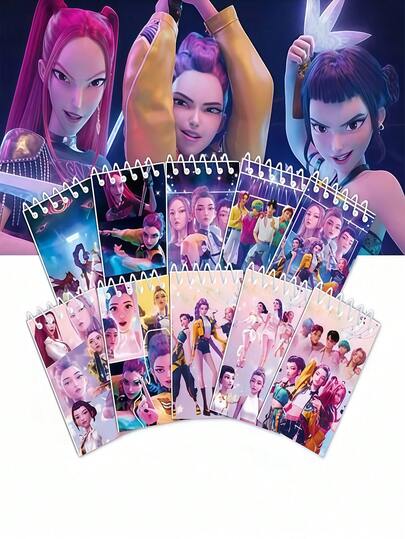 DOBBLE 10 cuốn sổ tay mini xoắn ốc KpopDemonHuntes K-Pop, sổ ghi nhớ, quà tặng cho bữa tiệc chủ đề thần tượng.