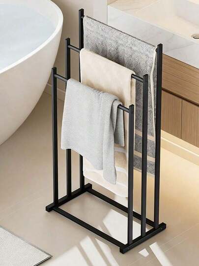 1Pc 3-Tier Freestanding Towel Rack Stand, Heavy Duty Metal Bathroom Towel Drying Rack With Stable Base, Space Saving Towel Holder Bathroom, Laundry Room, Balcony, Holds Bath Towels, Hand Towels, Swimsuits, Easy Assembly, No Drilling Required, Rustproof (Matte Black)