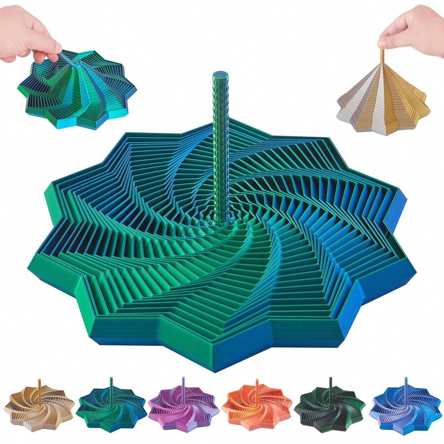 3D立体感官星形玩具，带手柄，成人减压玩具，多色娱乐套装，带来迷人乐趣，彩色分形立体，六边形旋转螺旋星形玩具，办公桌减压玩具，旋转螺旋减压玩具