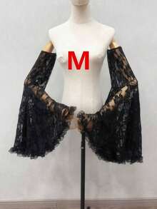 1pc Black Lace Puff Sleeve Lace Trim Dark Gothic Bride Sleeve Decor Set Autumn Accessories - 黑色 - 查看 12