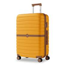 Set de Maletas 20/24/28 Pulgadas - ABS+PC Resistente - Equipaje de Cabina y Facturado - Ruedas Giratorias y Candado - Perfecto para Familia, Estudiantes, Hombres y Mujeres - Amarillo + Marrón - Ver 9