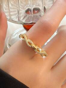 2pcs/1set Fashion Infinite Symbol 8 Elegant Style Rings Sets Glamorous Cubic Zirconia Gold Plated Women Copper Ring Suitable For Bride Engagement Wedding Music Festivals Party Jewelry Anniversary Gift - 8+8 - View 9